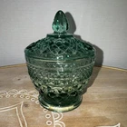 VTG Anchor Hocking Wexford Coke Bottle Green Sugar Bowl with Lid 5.25