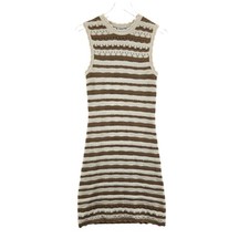 Veronica Beard Templeton Striped Crochet-Knit Minidress Khaki White S Designer