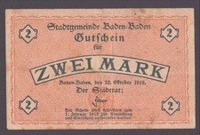 Baden-Baden, gmina miejska; 2 marki z 22 października 1918