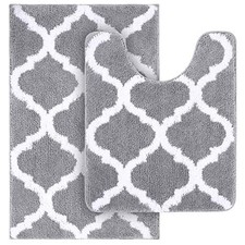 Bathroom Rugs Set 2 Piece, Microfiber Bath Shower Mat and U-Shaped Toilet