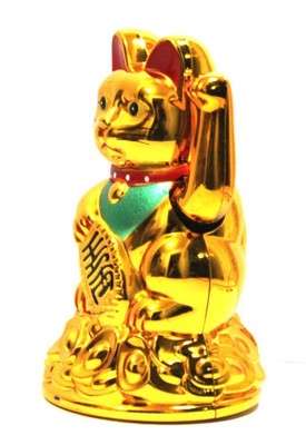 6.5'' Chinese Lucky Waving Cat Maneki Neko Gold Fortune Feng Shui Lucky Cat Decor