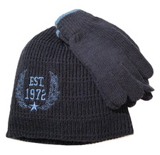 Faded Glory Boys 2 Piece Knit Hat  Gloves Beanie Set Blue