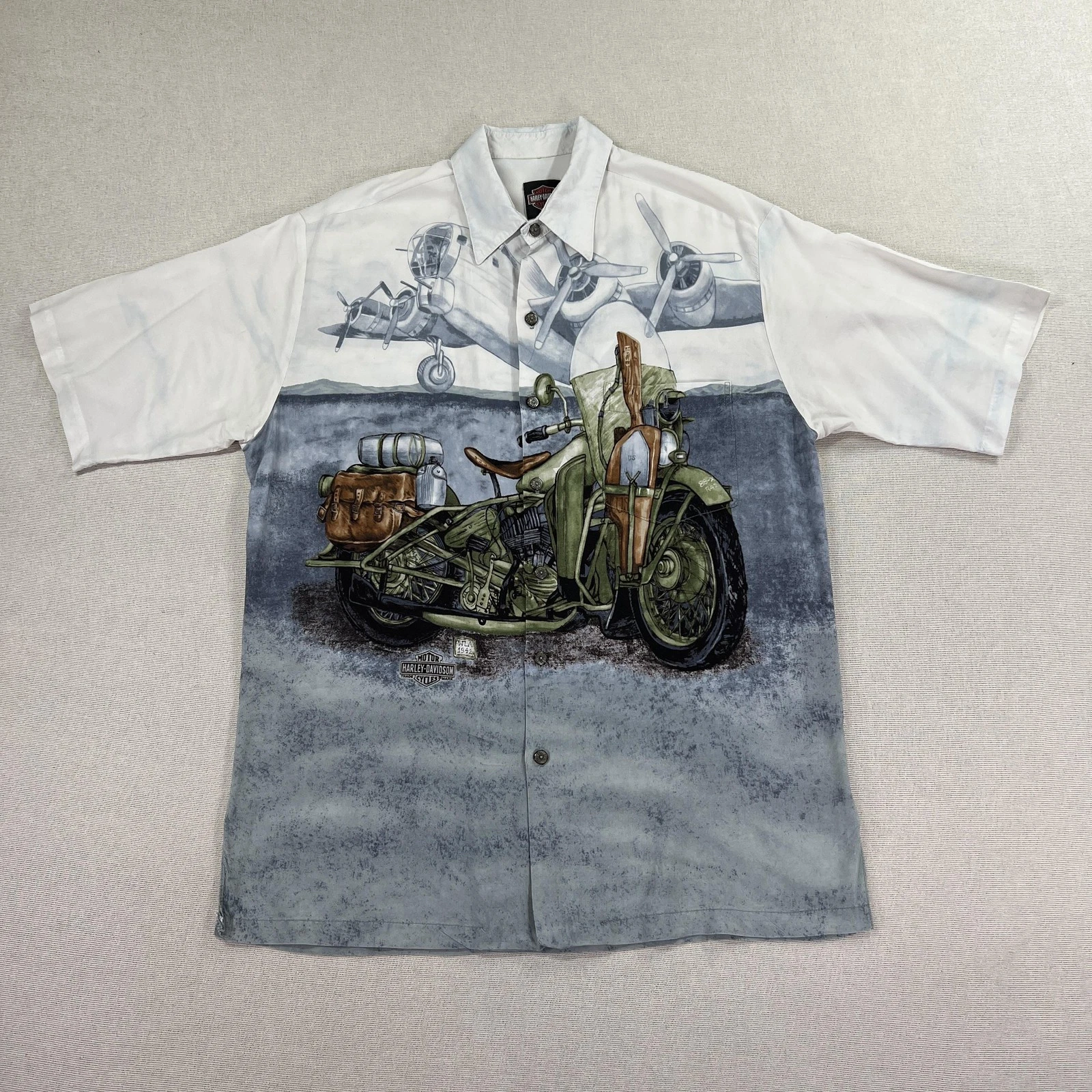 VTG 90's Harley Davidson Hawaiian Shirt Men's L Tori Richard Made In Hawaii