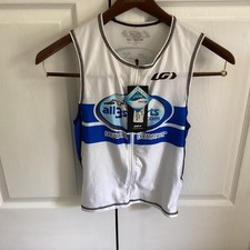 NWT Louis Garneau Cycling Jersey Tank Womens Medium Back Pockets Blue n White