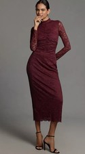 Anthropologie Lace Dress Mock Neck Plum Preppy Holiday Party Retro Small NWT