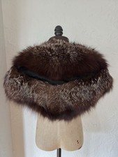 Black Silver Fox Fur Stole Shawl Shoulder Wrap Black With White Fur 39" X 13"