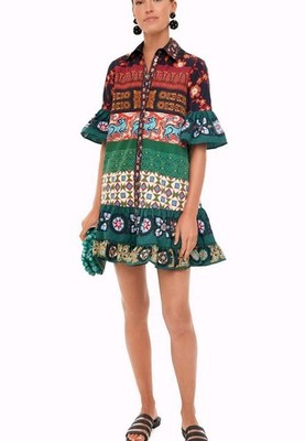 La DoubleJ Choux Mini Shirt Dress Patchwork Printed Faille Size Medium