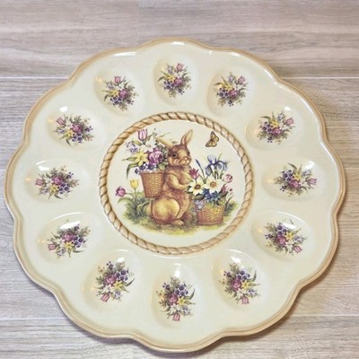 Deviled Egg Serving Plate Platter Cracker Barrel Easter Treasures  Bunny Flowers