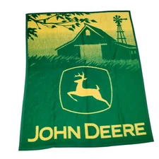 Vintage John Deere Aurora  49” x 59" Blanket USA Made Tractor Farm Deer