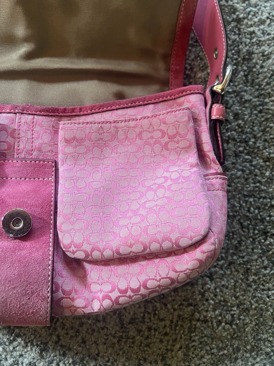COACH Soho Signature Flap Shoulder Bag Pink Monogram Canvas with