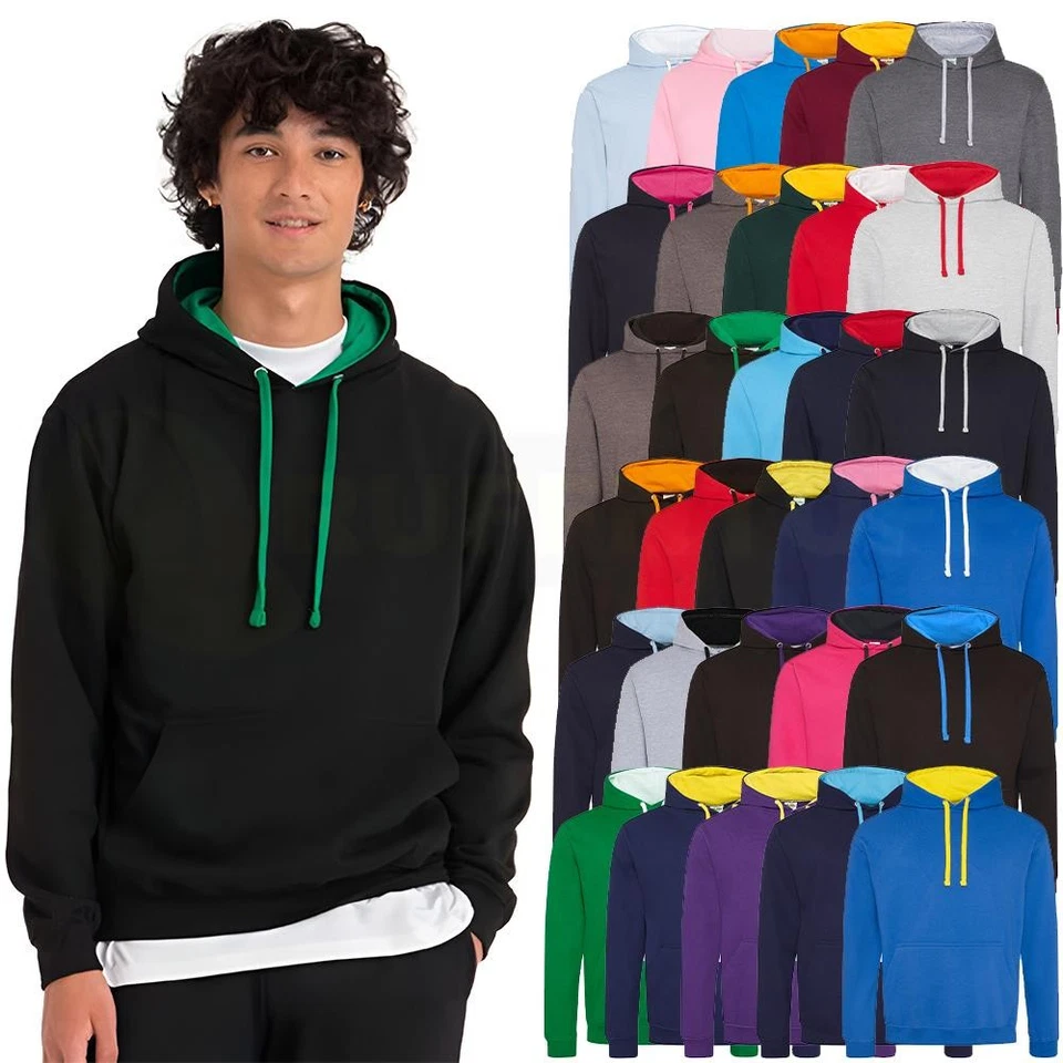 AWDis Varsity Hoodie Two Tone Contrast Unisex Jumper Pullover Hooded Sweatshirt