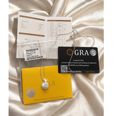 GRA Moissanite Round Halo Pendant Necklace 925 Silver Cable Chain Lobster Cert