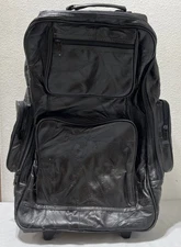 Patchwork Genuine Leather Rolling Backpack Black W/ Wheels Dolly 22” Tall