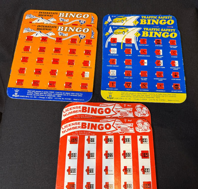 Regal Auto Bingo Cards w/Red slides:  set of 6 cards; 3 different bingo versions
