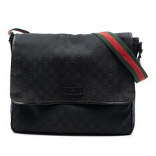 Authenticated Gucci GG Canvas Web Flap Messenger Bag Black Fabric