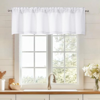  Valances for Windows, Light Filtering Small Kitchen Curtains 60''Wx14''L White
