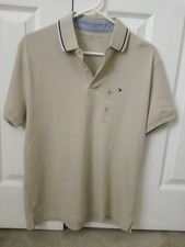 NWT Men's Size Medium Tommy Hilfiger S/S Polo Embroidered Logo Light Tan Shirt