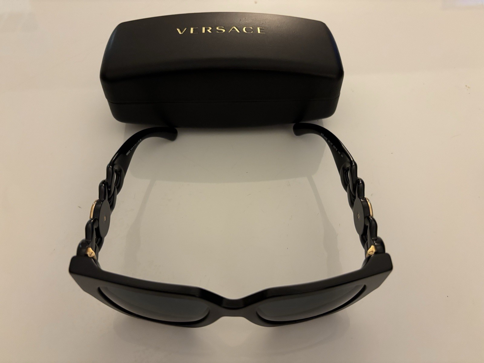 Versace Women's Oversized Square Sunglasses Black Chain Temples Designer