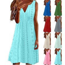 Ladies Sleeveless V Neck Beach Holiday Dresses Summer Loose Tank Dress Plus Size