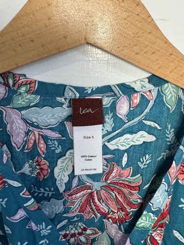 Tea Girl's 5 Floral Summer Full Sweep Wrap Dress Multi-color Cotton Pristine - Picture 6 of 12