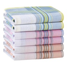 Women's Combed Cotton Striped Checkered Handkerchiefs with Assorted Color