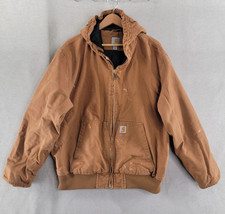 Carhartt Jacket Canvas Duck Hooded Quilted Liner Distressed Chore Size XL 104050