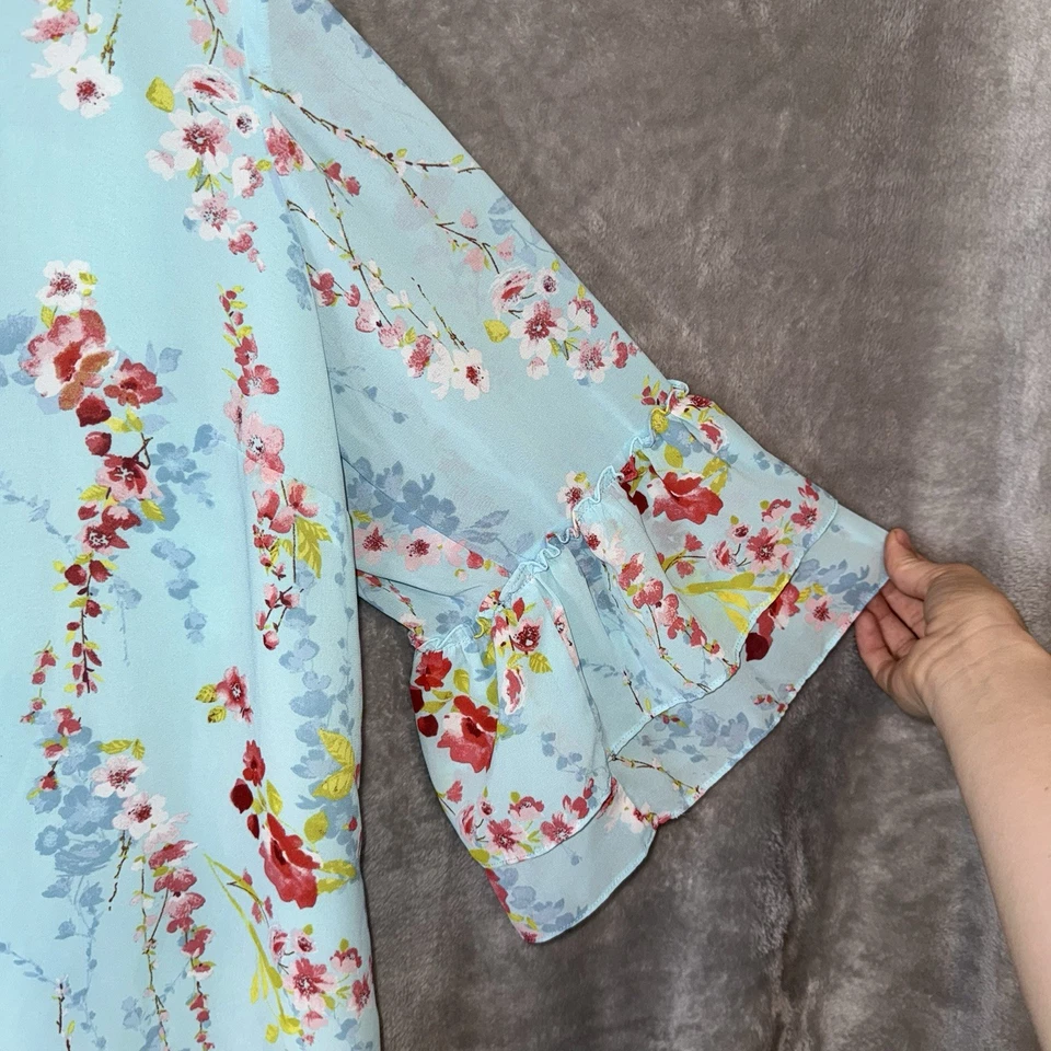 Blusa Belle by Kim Grava Floral Azul Botón Mangas Transparentes 1X Primavera Pascua Foto 2 de 4