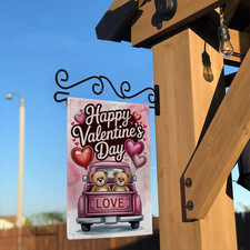 Happy Valentine's Day Garden Flag Teddy Bears Pink Love Truck Yard Decor Banner