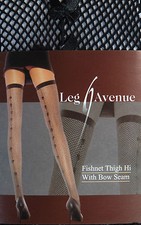 Leg Avenue Fashion Fishnet Black Thigh-Hi Stockings with Bow Seam One Size