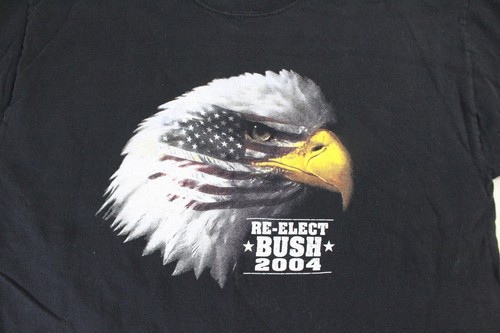 Vintage Size XL Re-Elect George Bush 2004 T-Shirt Eagle Flag Black Graphic Shirt - Picture 3 of 6