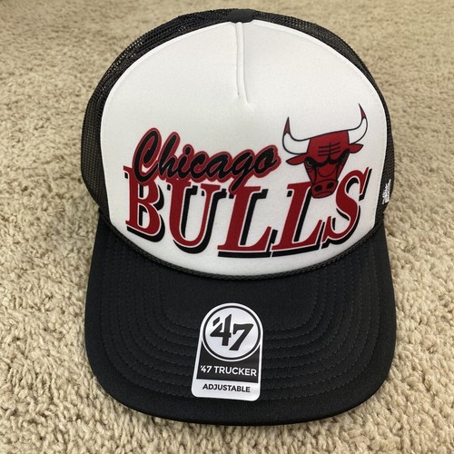 Chicago Bulls '47 Trucker Hat Creedence Foam Trucker Snapback White Black Cap - Picture 2 of 7