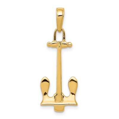 14k Yellow Gold  3D Navy Anchor Pendant 1.62g (L- 27mm, W-11mm)