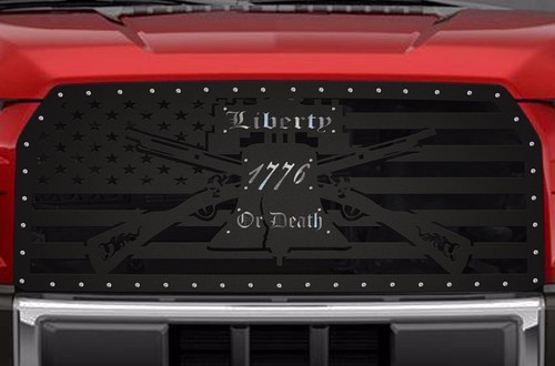 Custom Aftermarket Steel Grille for 2015-2017 Ford F-150 LIBERTY with SS Accent - Picture 3 of 5