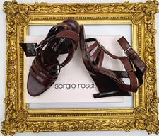 SERGIO ROSSI SANDALI DONNA CON TACCHI IN LEGNO IN PELLE MARRONI n° 40 NUOVI FU