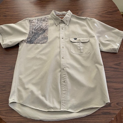Mossy Oak Shooter Shirt Men's XL Short Sleeve Tan Camo Beige Heavy Canvas - Picture 2 of 10