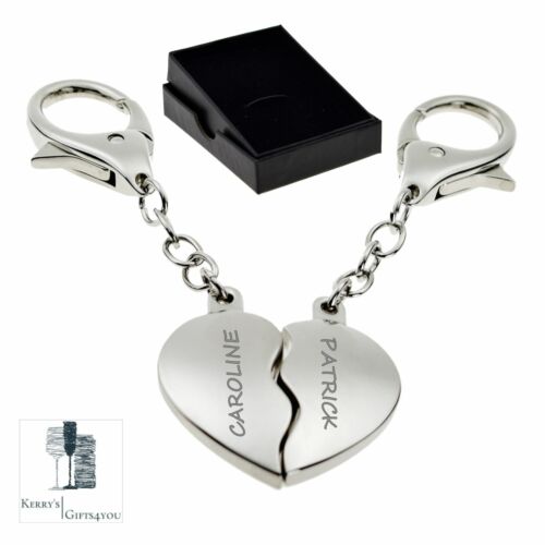 Personalised Valentines Joining Heart Keyring Romantic Gift Engraved Free - Foto 1 di 2