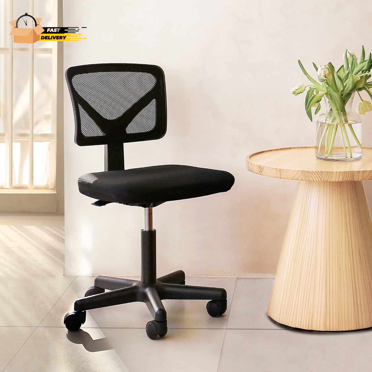 Armless mesh lumbar support task chair for small office spaces  