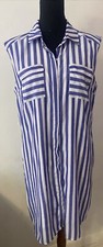 New York & Company Striped Blue & White  Shirtdress Size Medium