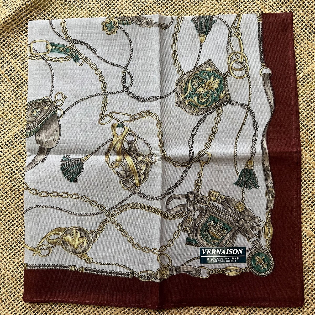 RED GOLD CHAIN SADDLE LEATHER MAN HANDKERCHIEF VINTAGE COTTON