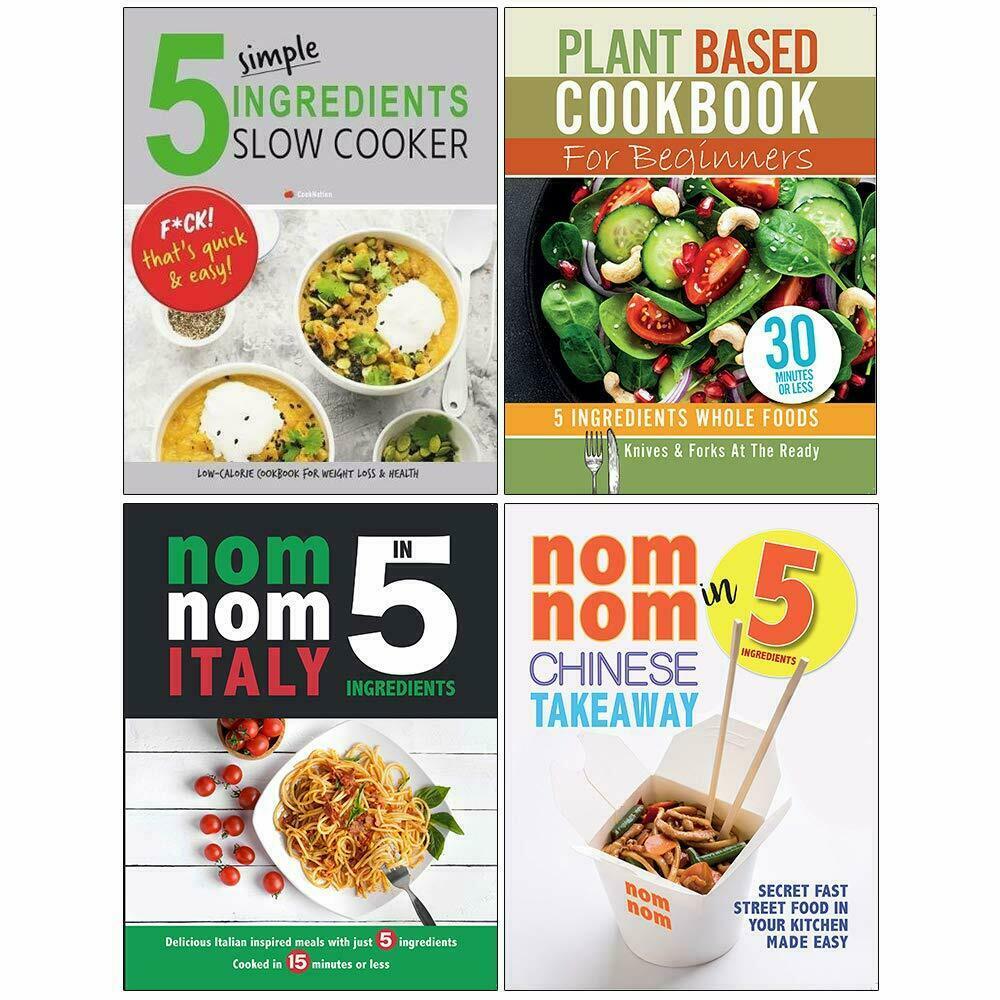 5 Simple Ingredients, Plant Based Cookbook, Nom Nom Italy Chinese 4 Books Set