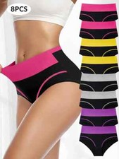 8pcs Colorblock Seamless Briefs, Comfy Breathable Stretchy Intimates Panties