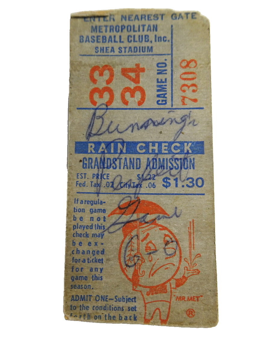 Mets/Phillies Shea Stadium Used Ticket Stub JIM BUNNING PERFECT