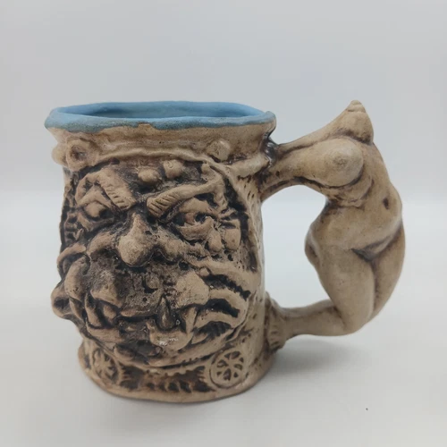 Unique Vintage Rumph Nude Lady Handle Face Pottery Mug 1971 