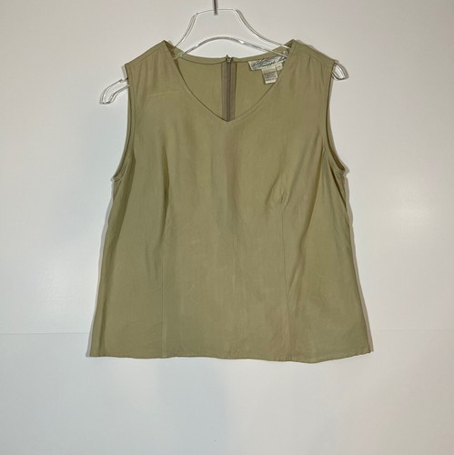Pineapple Moon Silk Shirt Womens Extra Small Sleeveless Crop Khaki