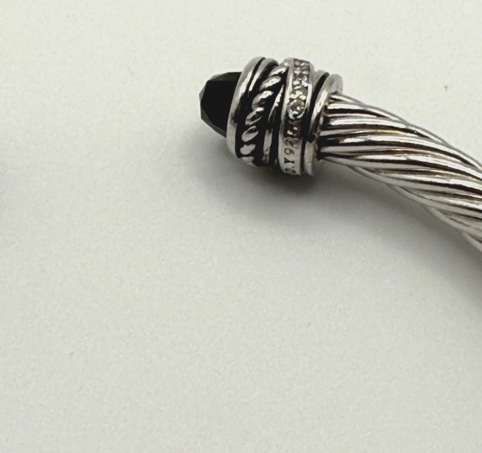 David Yurman pulseira de punho de cabo de diamante e ônix preto, prata esterlina 7mm - Imagem 3 de 4