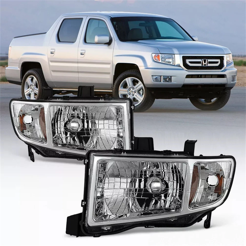 Conjunto de faróis para 2006-2014 Honda Ridgeline cromado âmbar par - Imagem 4 de 4