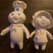 1971 Pillsbury Dough Boy and 1972 Dough Girl Soft Rubber Dolls Swivel Heads VTG