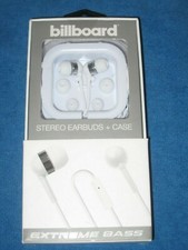 Billboard BB1908 Stereo Earbuds with In-Line Mic, Storage Case, White, New 