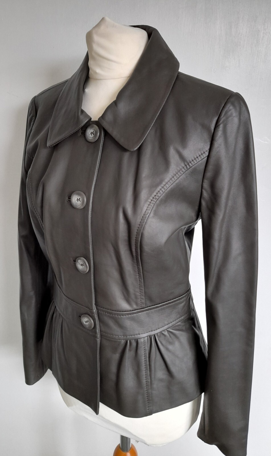 MARKS & SPENCER REAL LEATHER Jacket Peplum Soft Dar… Gem
