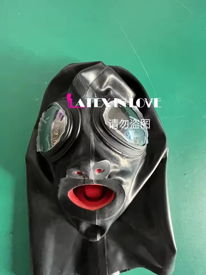 Latex Gummi Mask Eye Glass Lens Hood with 15cm Long Nose Tube and Red Teeth